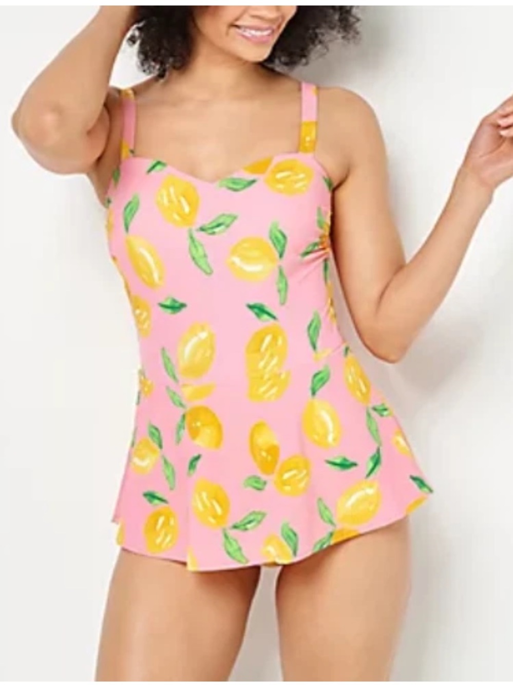 Denim&Co Beach - Sweetheart Top Peplum One Piece Swimsuit Flamingo Lemon Size 10